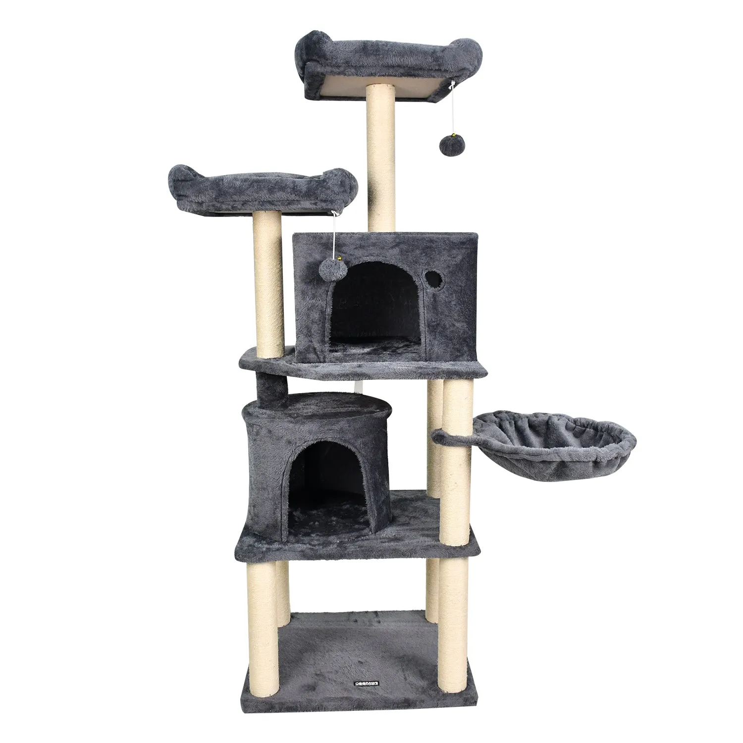 GOOPAWS Multi-Level 60-in Faux Fur Cat Tree & Condo, Dark Grey