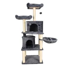 GOOPAWS Multi-Level 60-in Faux Fur Cat Tree & Condo, Dark Grey