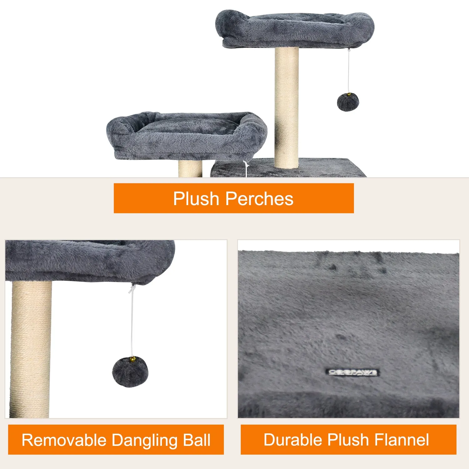 GOOPAWS Multi-Level 60-in Faux Fur Cat Tree & Condo, Dark Grey