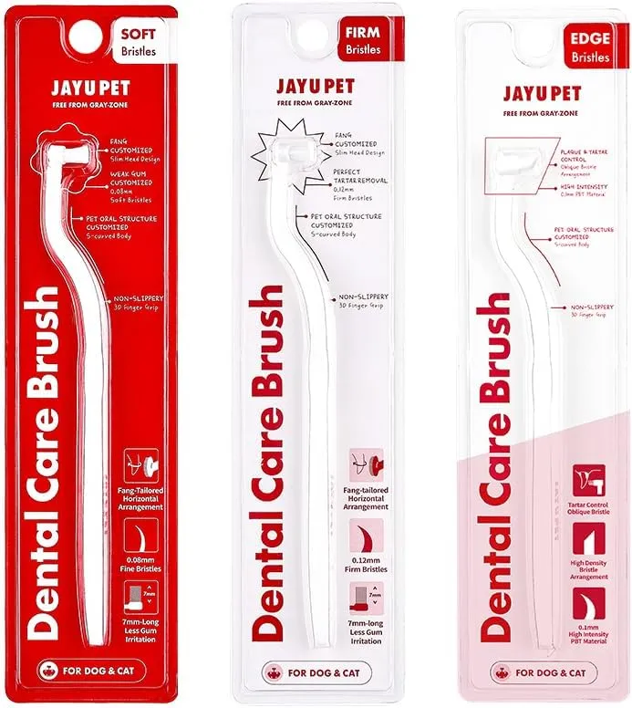 JAYU PET Dental Care Brush - Soft & Firm & Edge Bristles Toothbrush for Cats & Small Dogs, Removing Old Plaque & Tartar, Easy Cleaning