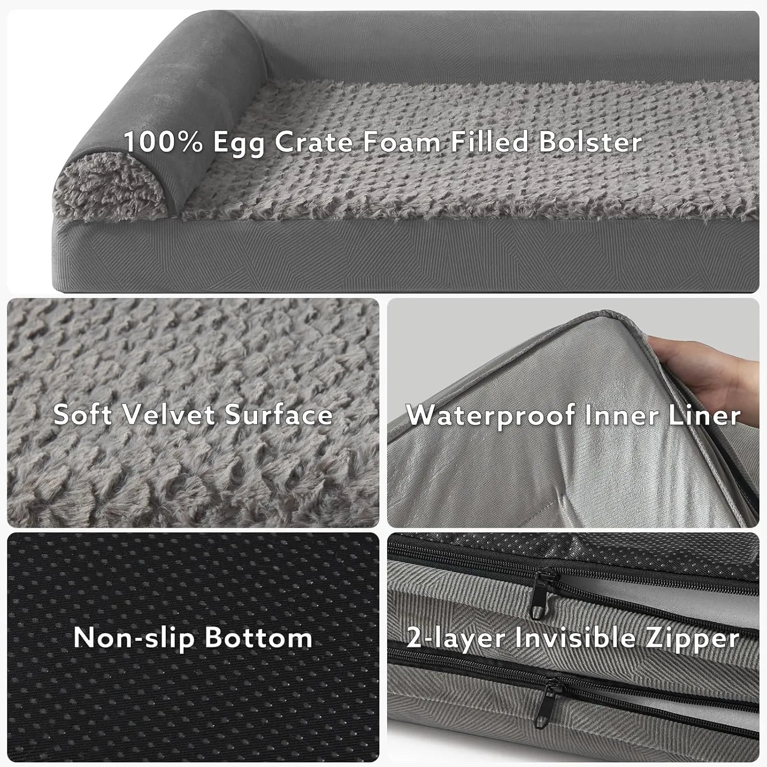 JOEJOY Orthopedic Dog Bed - Large Dog Couch, U Shape Memory Foam with Removable Washable Cover, Waterproof Lining, Comfy Bolster, 35" x 25" x 6.5", Dark Grey