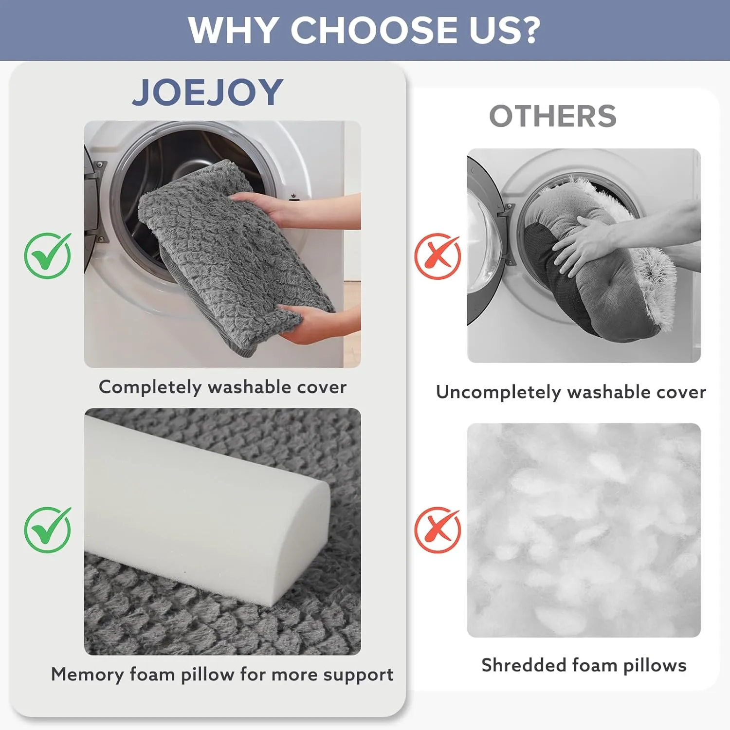 JOEJOY Orthopedic Dog Bed - Large Dog Couch, U Shape Memory Foam with Removable Washable Cover, Waterproof Lining, Comfy Bolster, 35" x 25" x 6.5", Dark Grey