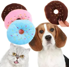 Jowxsx Pink Donut Shape Dog Toys,Plush Pet Toy Sprinkled Donut Dog Chew Toy,No Stuffing Squeaky Plush Toy, Animal Play Toys