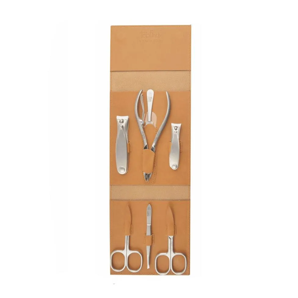 Niegeloh Solingen Havanna XL 7-Piece TopInox Manicure Set, Caramel Leather Case