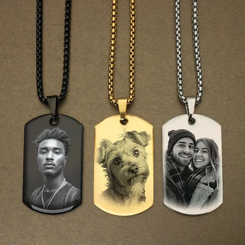 Personalized Custom Photo and Message Necklace Pendant Keychain Dog tag,Customized Engraved Necklace with Photo Christmas Gifts