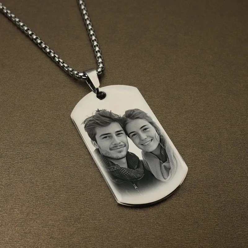 Personalized Custom Photo and Message Necklace Pendant Keychain Dog tag,Customized Engraved Necklace with Photo Christmas Gifts