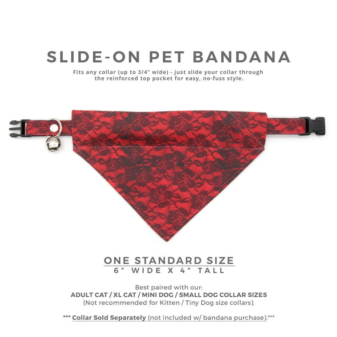 Pet Bandana - "Immortal" - Gothic Black & Red Bandana for Cat   Small Dog / Halloween, Vampire, Victorian / Slide-on Bandana / Over-the-Collar (One Size)