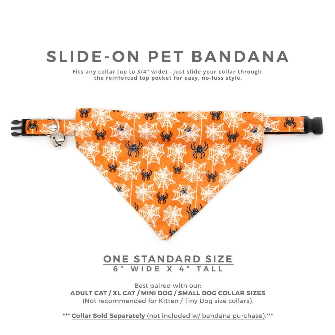 Pet Bandana - "Spooky Spiderwebs" - Halloween Glow-in-the-Dark Bandana for Cat   Small Dog / Slide-on Bandana / Over-the-Collar (One Size)