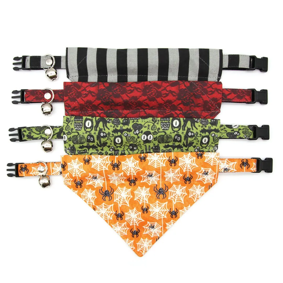 Pet Bandana - "Spooky Spiderwebs" - Halloween Glow-in-the-Dark Bandana for Cat   Small Dog / Slide-on Bandana / Over-the-Collar (One Size)
