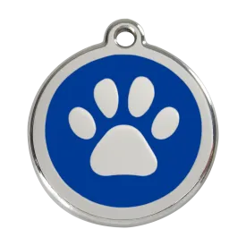 Red Dingo Stainless Steel & Enamel Paw Prints Dog ID Tag