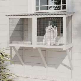 ROOMTEC Cat Catio, Cat Window Box for Indoor Cats Wooden Cat Window Perch for Multi Cats All Weather Use Outdoor Haven Enclosure for Safely Enjoying The Outdoor Sights Scents and Napping,White