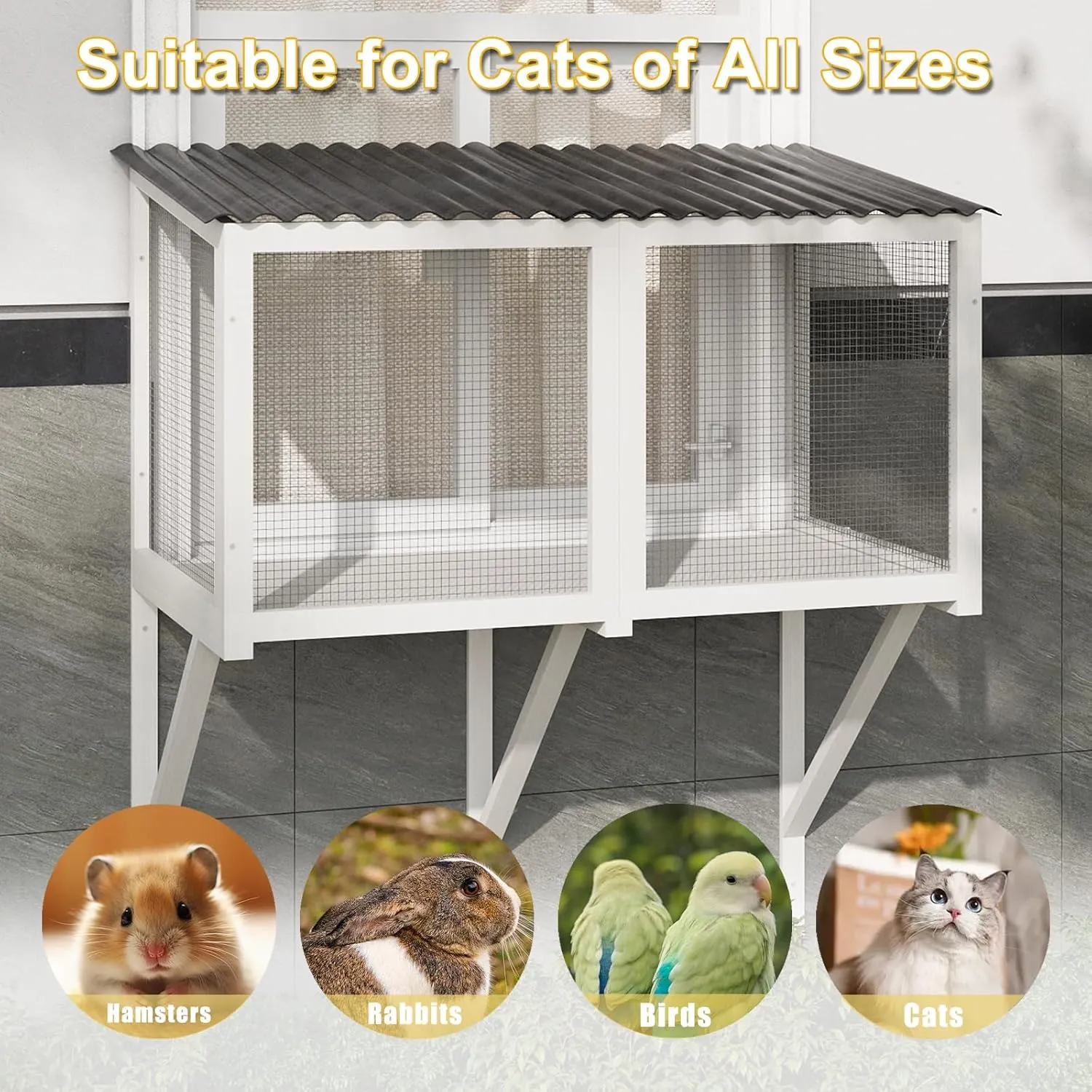 ROOMTEC Cat Catio, Cat Window Box for Indoor Cats Wooden Cat Window Perch for Multi Cats All Weather Use Outdoor Haven Enclosure for Safely Enjoying The Outdoor Sights Scents and Napping,White