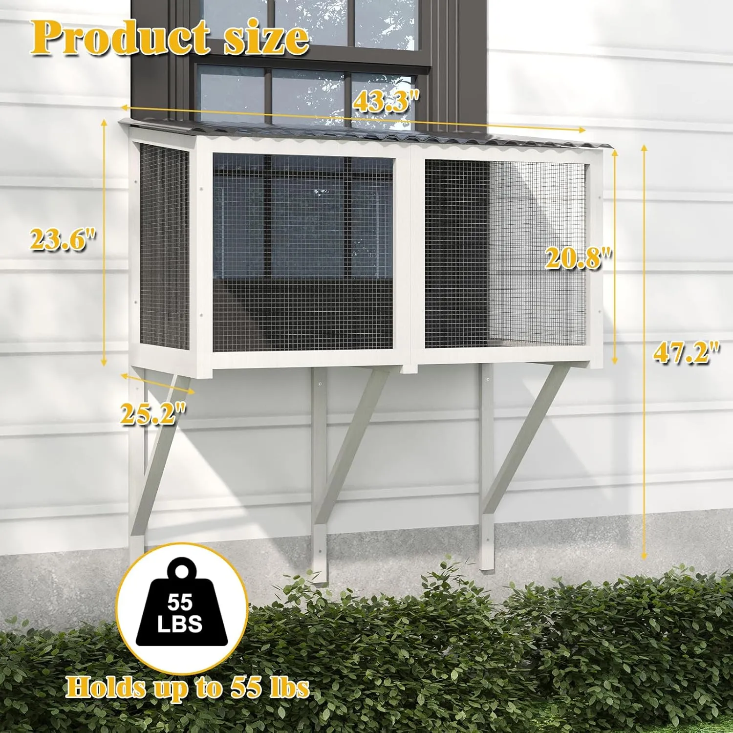 ROOMTEC Cat Catio, Cat Window Box for Indoor Cats Wooden Cat Window Perch for Multi Cats All Weather Use Outdoor Haven Enclosure for Safely Enjoying The Outdoor Sights Scents and Napping,White