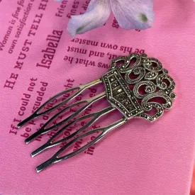 Silver Hair Comb - Regency Style in Silver and Marcasite
