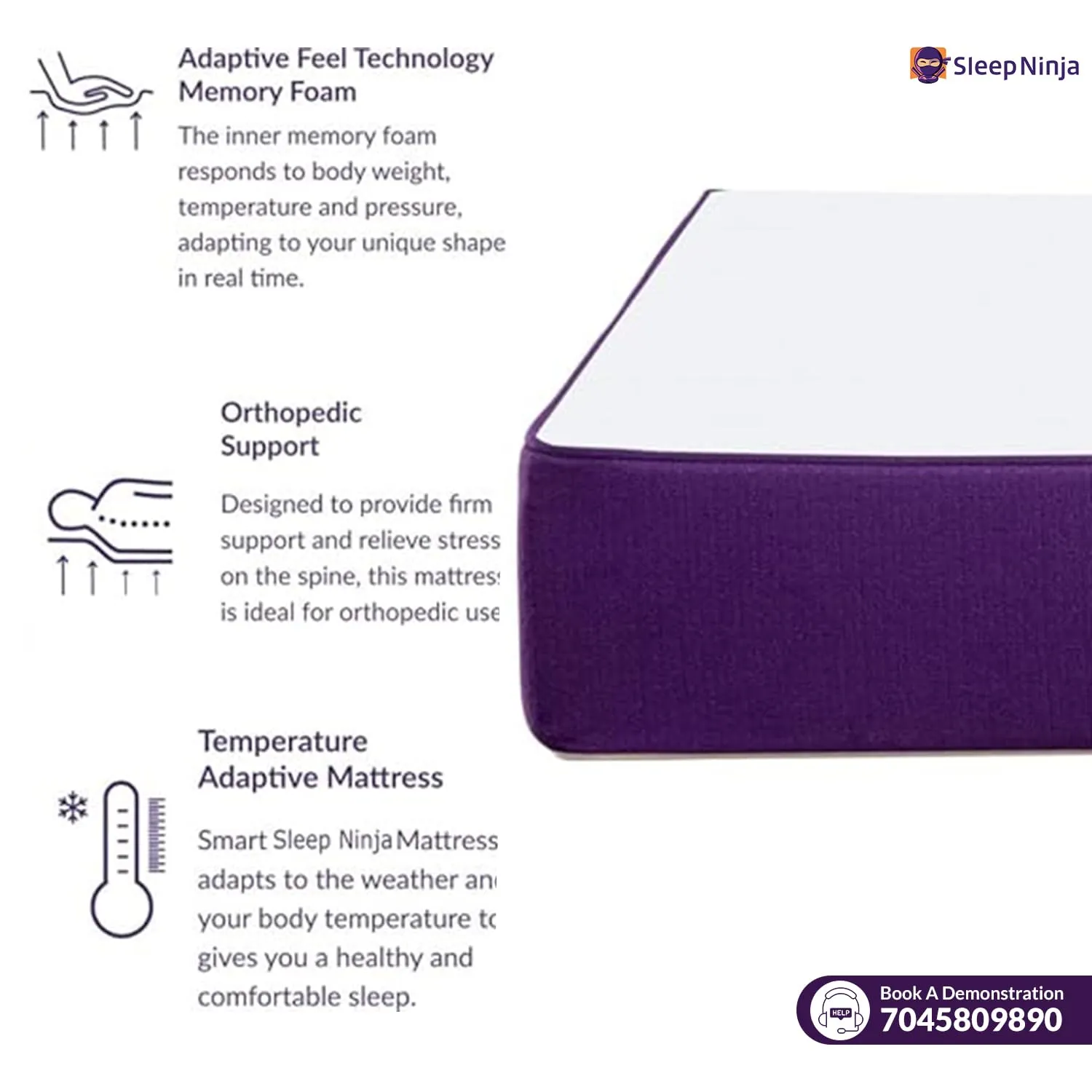 Sleep Ninja Orthopedic Memory Foam Bed Mattress | 10 Years Warranty | Back Pain Pressure Support Relief, Hypoallergenic, Motion Isolation, Dust Resistant | Medium Firm | Double Size 72x48x5 Inches