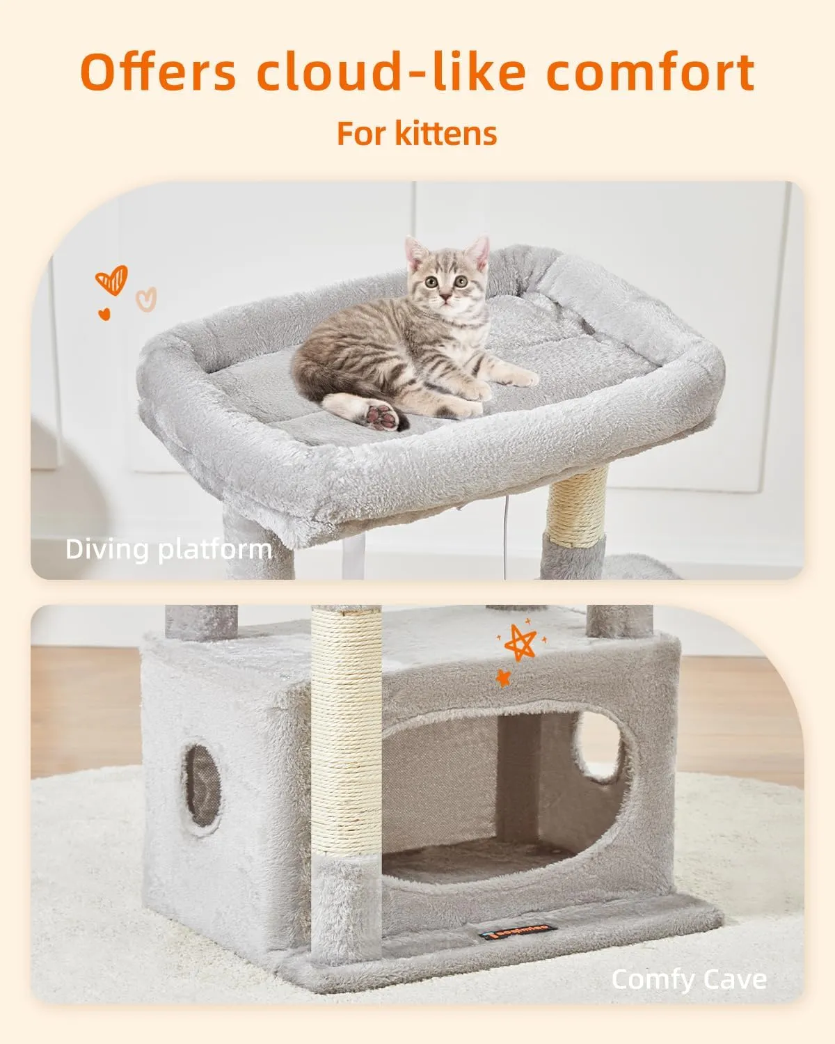 Taoqimiao Cat Tree,38.2-Inch Cat Tower for Indoor Cats,Suitable for Kittens with Luxurious cat condo with Adjustable Baskets and Luxurious Perch Light Gray MS029SW