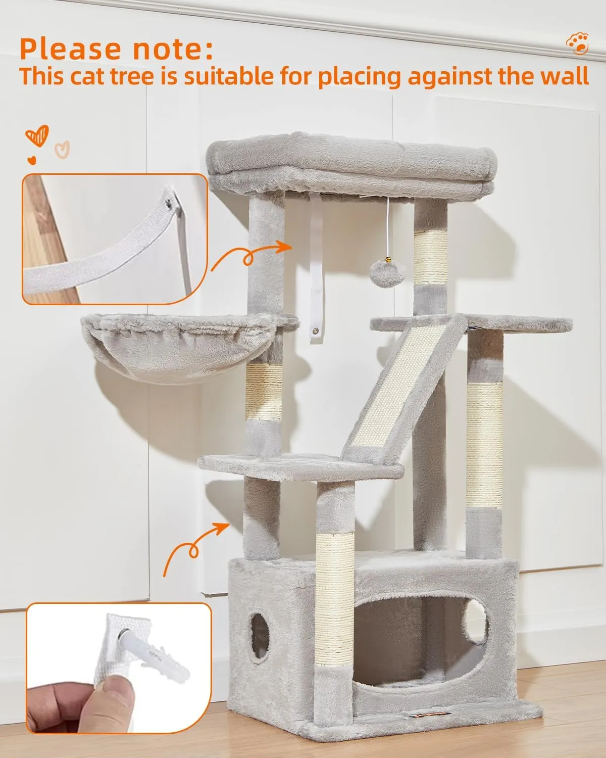 Taoqimiao Cat Tree,38.2-Inch Cat Tower for Indoor Cats,Suitable for Kittens with Luxurious cat condo with Adjustable Baskets and Luxurious Perch Light Gray MS029SW