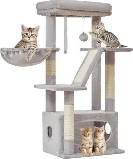 Taoqimiao Cat Tree,38.2-Inch Cat Tower for Indoor Cats,Suitable for Kittens with Luxurious cat condo with Adjustable Baskets and Luxurious Perch Light Gray MS029SW