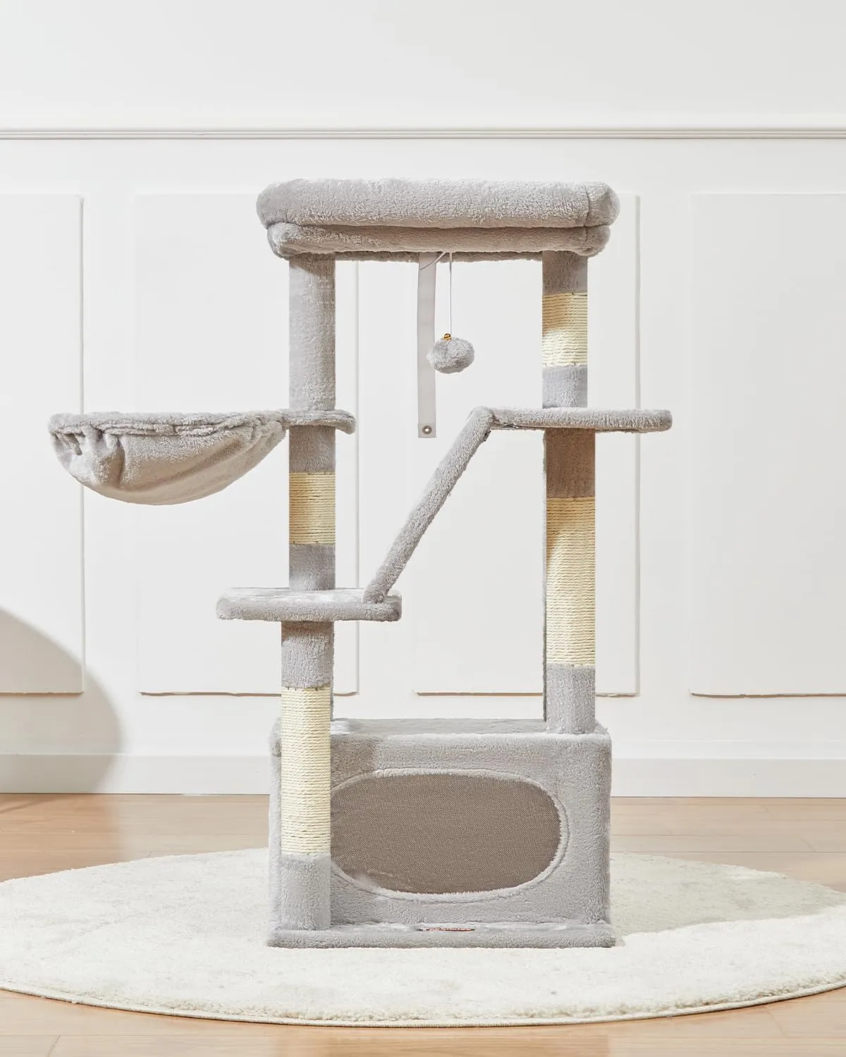 Taoqimiao Cat Tree,38.2-Inch Cat Tower for Indoor Cats,Suitable for Kittens with Luxurious cat condo with Adjustable Baskets and Luxurious Perch Light Gray MS029SW