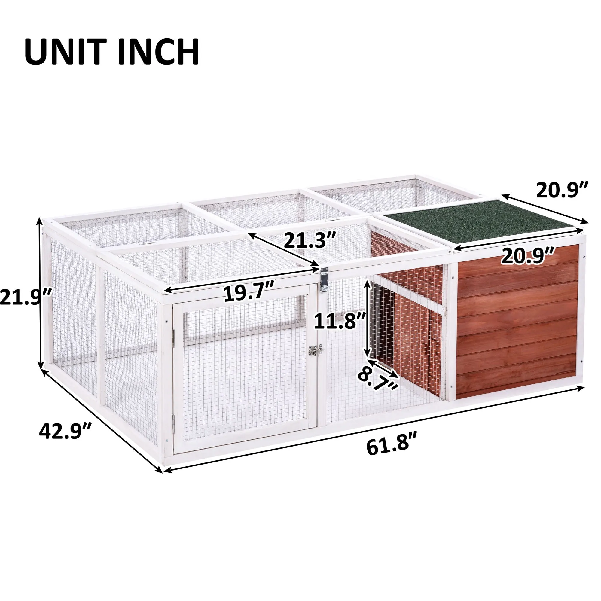 TOPMAX 61.8 inches Rabbit Playpen Chicken Coop Pet House Small Animal Cage with Enclosed Run for Outdoor Garden Backyard RT