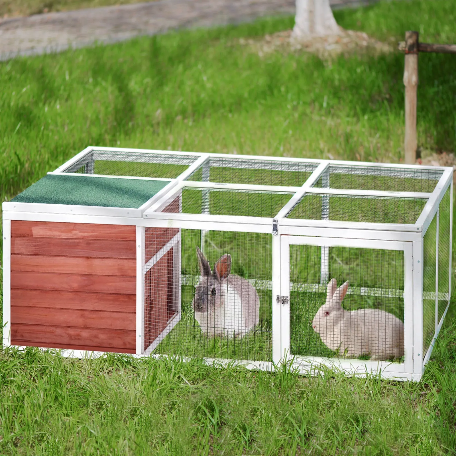 TOPMAX 61.8 inches Rabbit Playpen Chicken Coop Pet House Small Animal Cage with Enclosed Run for Outdoor Garden Backyard RT