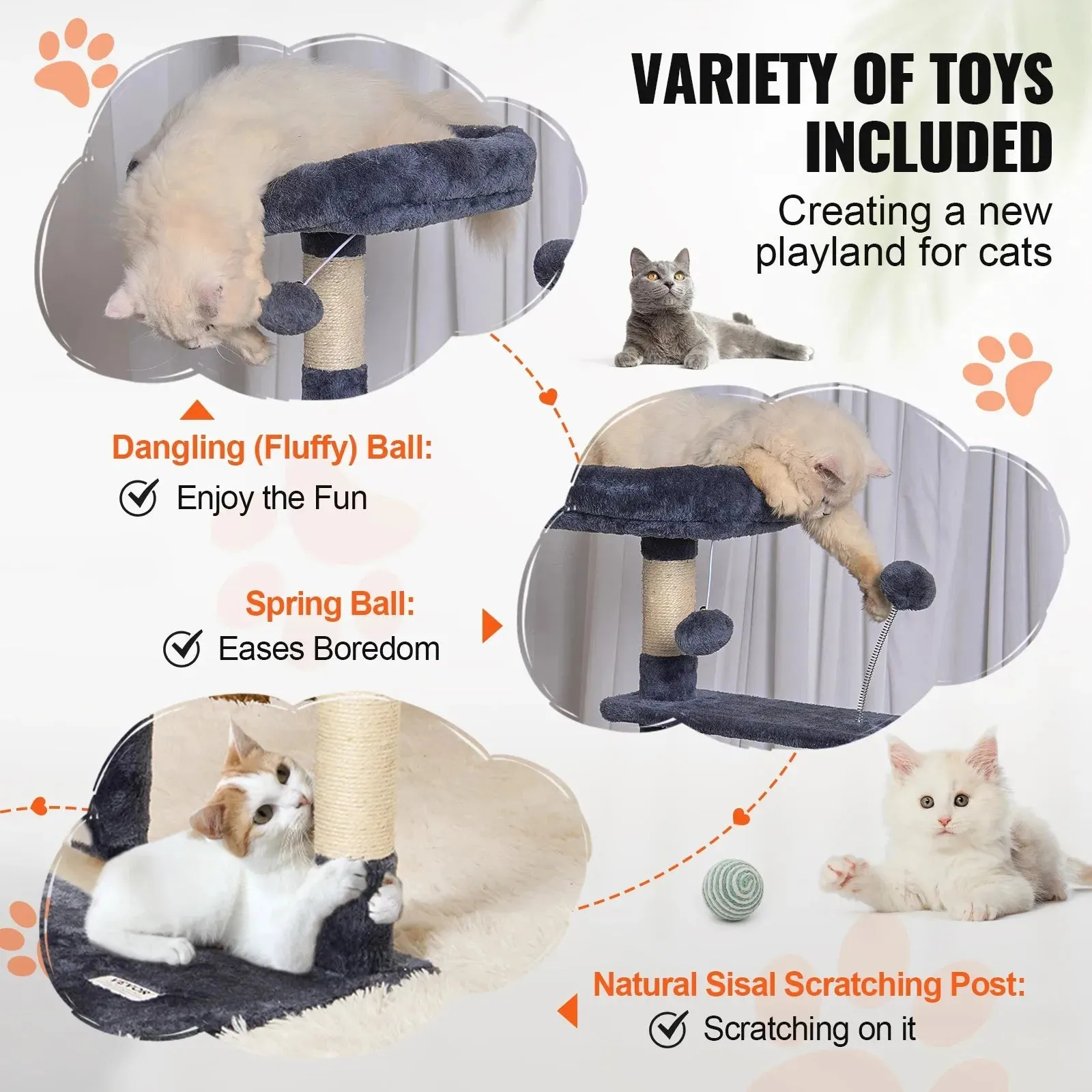 VEVOR 45.2" Cat Tree with Cat Condo & Scratching Post