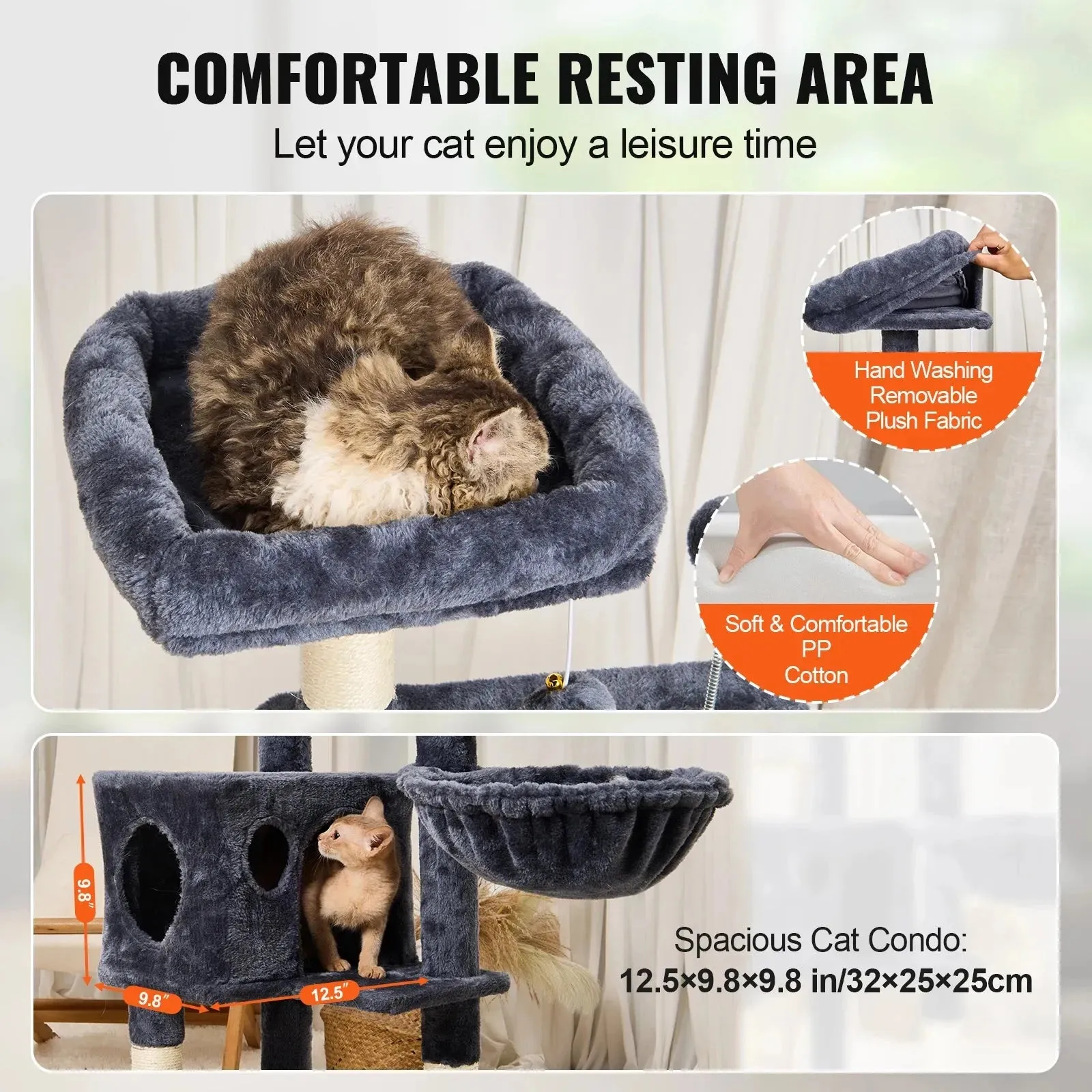 VEVOR 45.2" Cat Tree with Cat Condo & Scratching Post