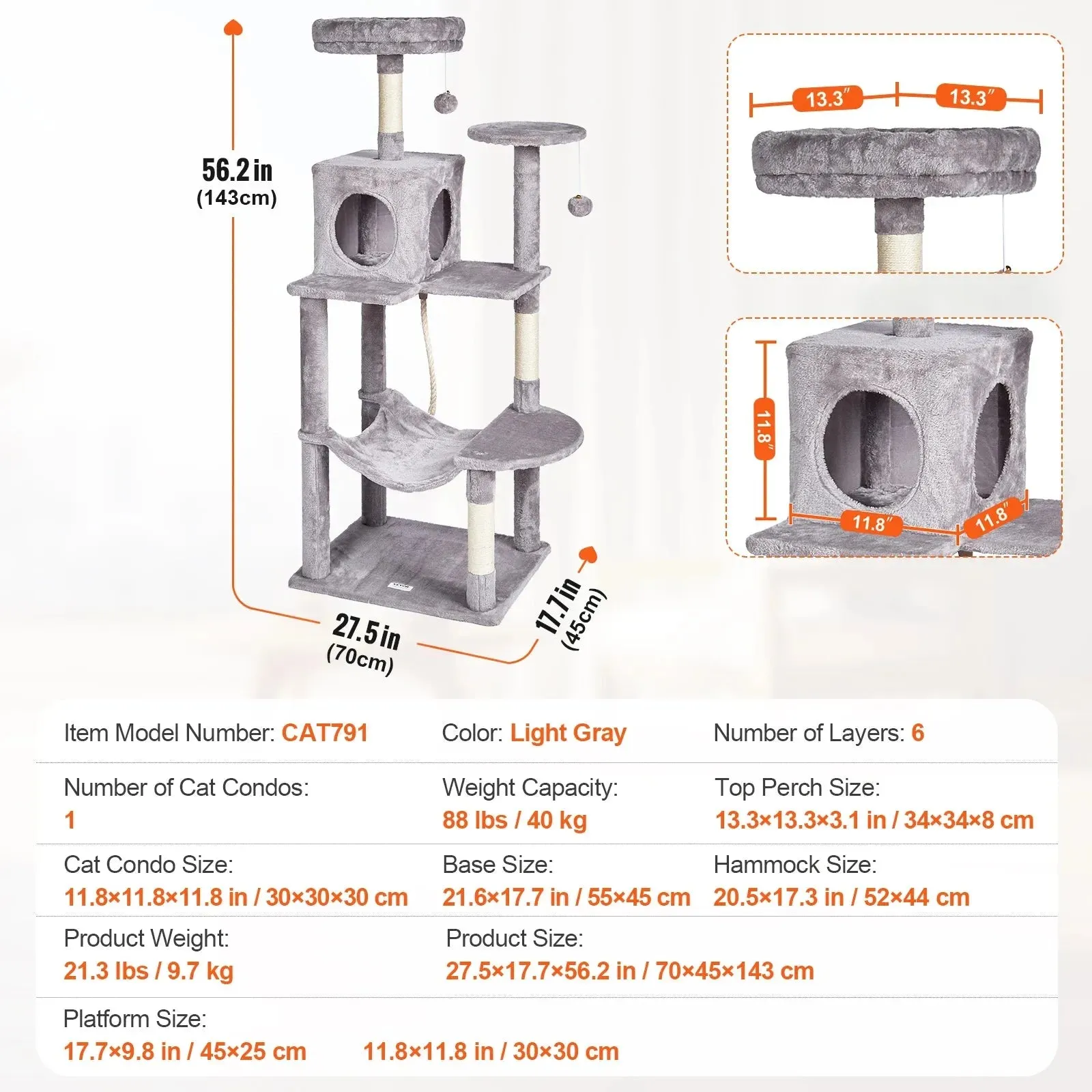 VEVOR 45.2" Cat Tree with Cat Condo & Scratching Post