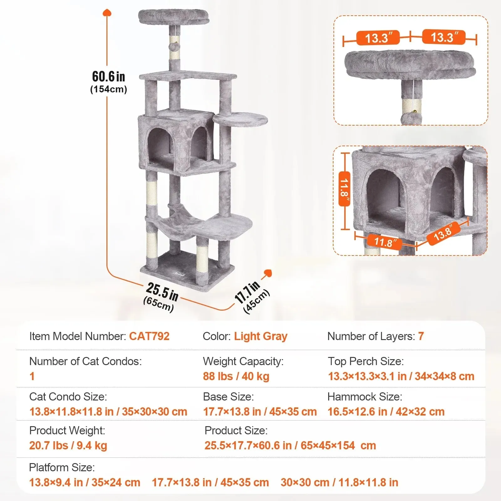 VEVOR 45.2" Cat Tree with Cat Condo & Scratching Post