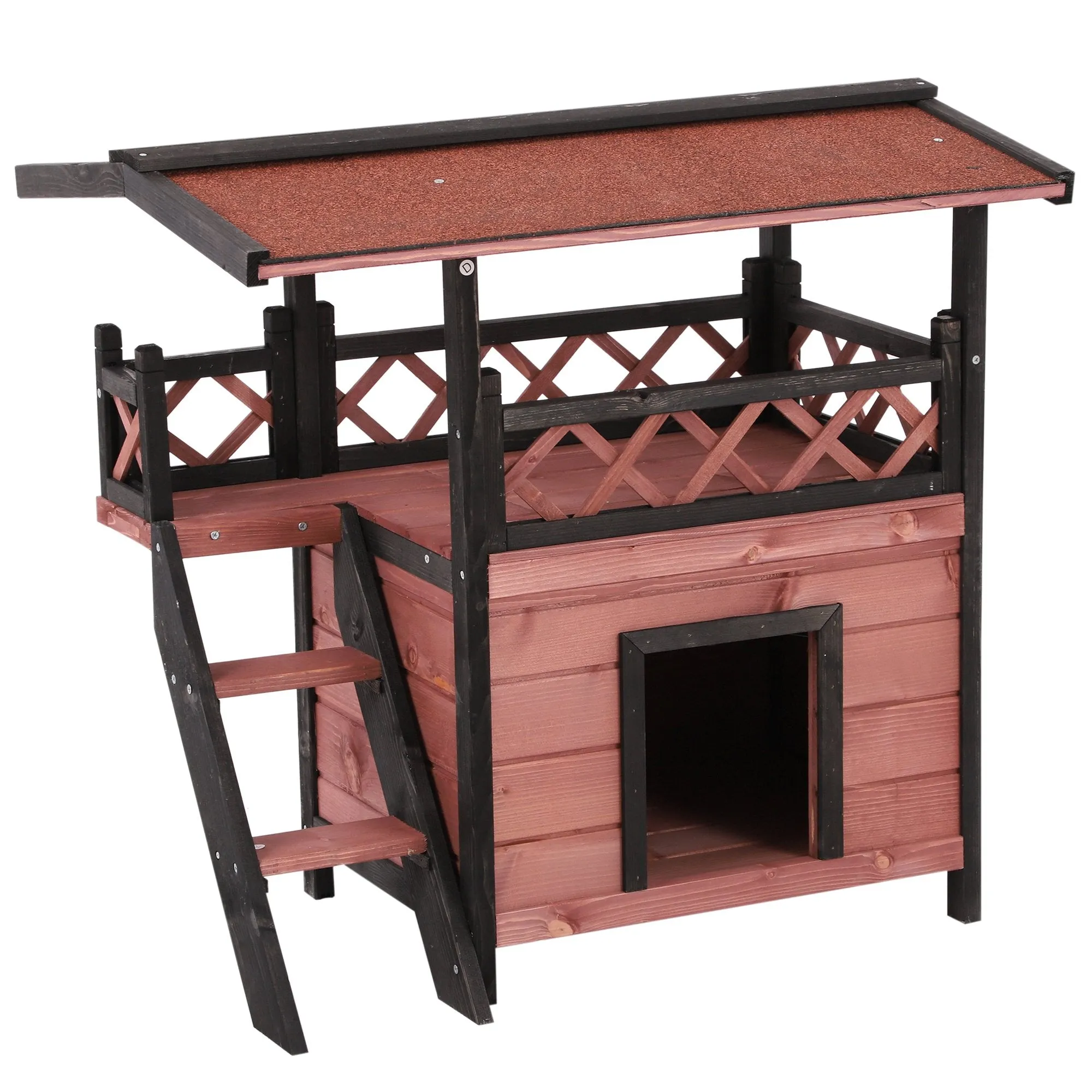 Wood Cat House Outdoor Luxury Wooden Room View Patio Weatherproof Shelter Puppy Garden Scratch Post Large Kennel Crate